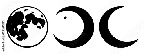 Sleep tracking moon icon set with solid black icon on white background featuring sleep, night, moon with tracking and monitoring