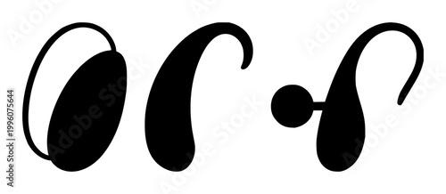 Hearing aid devices set with solid black icon on white background featuring healthcare, medical, assistive technology with accessibility and sound amplification