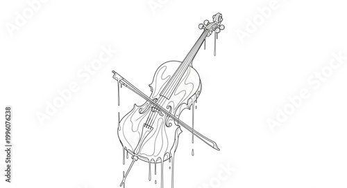Abstract illustration of a melting violin with a bow.
