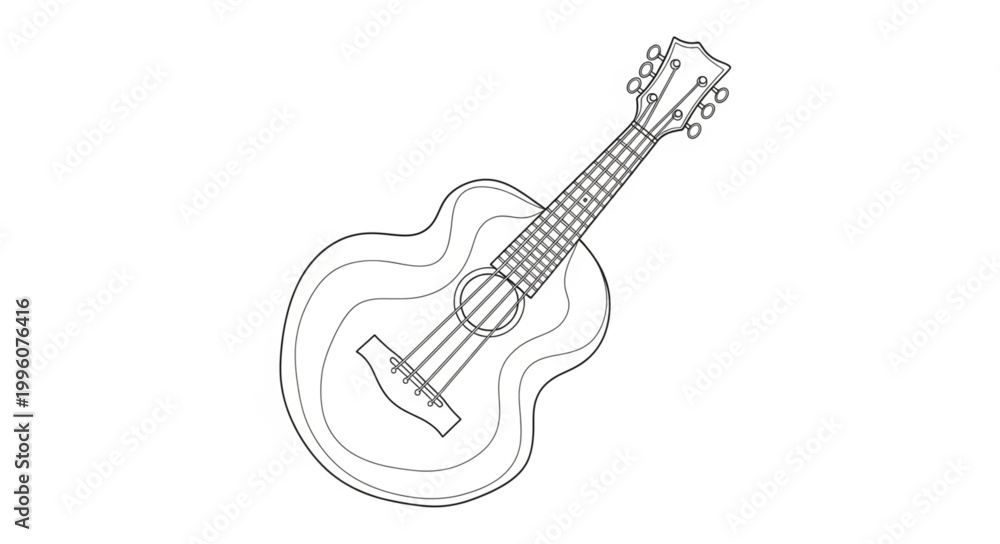 Fototapeta premium Acoustic guitar line art drawing illustration.