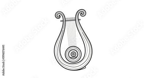 Ancient Lyre Musical Instrument Line Art Drawing.