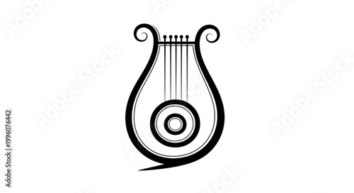 Ancient Lyre Musical Instrument Icon Black and White.