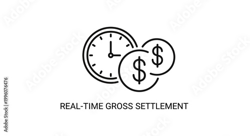 Real-Time Gross Settlement Icon: Clock and Coins Symbolizing Financial Transactions