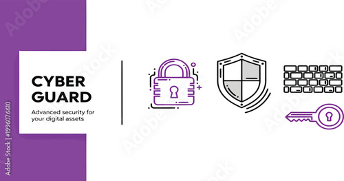 Cyber guard advanced security digital assets concept with lock shield.