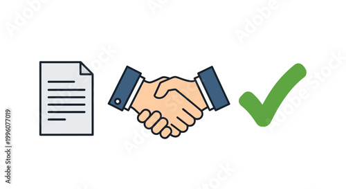Handshake agreement with green check mark.