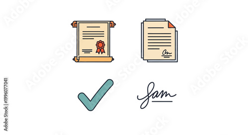 Signed documents with check mark.