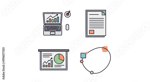 Business data analysis on screen.