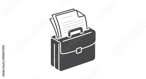 Black briefcase with papers inside office.