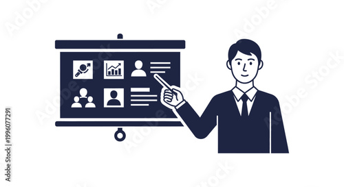 Businessman presenting on screen display.