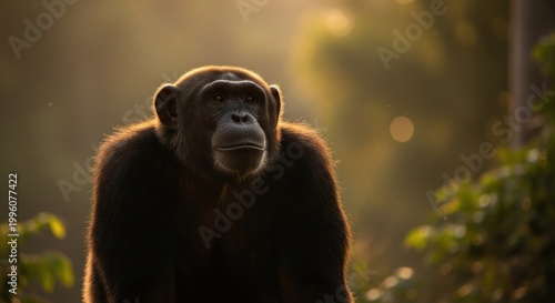 Chimpanzee Portrait in Natural Habitat A Glimpse into Primate Life.