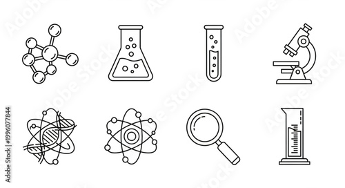 Science Laboratory Equipment Icons Line Style.