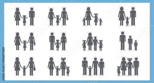 Black silhouettes of diverse family groups.