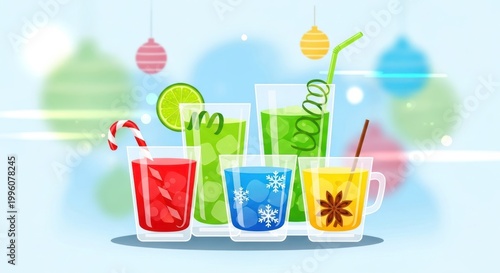 Festive Holiday Drinks Illustration with Candy Cane and Lime.