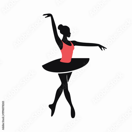 Ballet Dancer Silhouette in Pink Leotard and Black Tutu