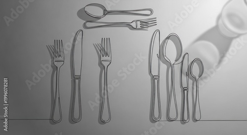 Elegant Silverware Line Art A Minimalist Dining Illustration.