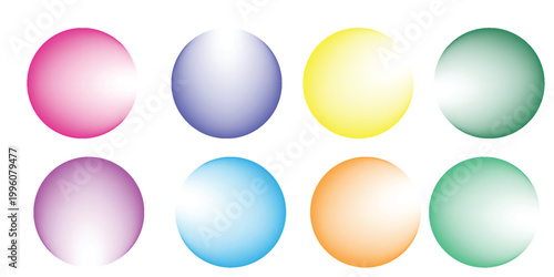 Set of Vibrant Glossy Spheres with Soft Gradients Isolated on White Background