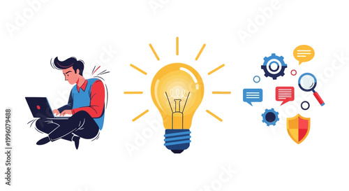 Man sitting with laptop and idea.