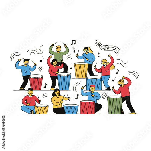 People playing drums with music.