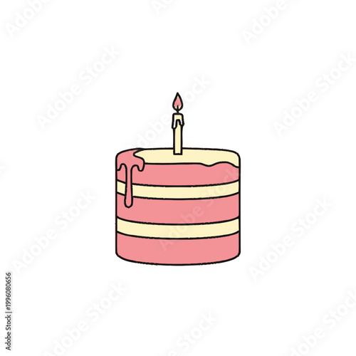 Pink Birthday Cake with Candle.
