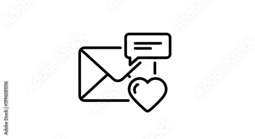 Email Message with Heart Icon and Speech Bubble, Love Letter, Social Media Communication