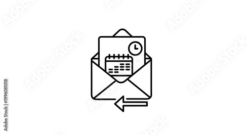 Email notification with calendar and clock icon, reminder concept