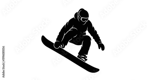 Black silhouette of a snowboarder in midair