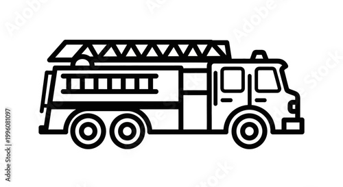Black line drawing of a fire truck