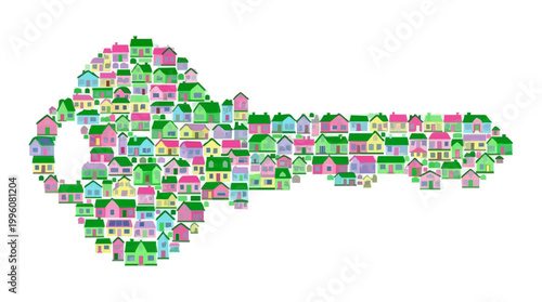 Key Made Of Colorful Houses Urban Architecture.