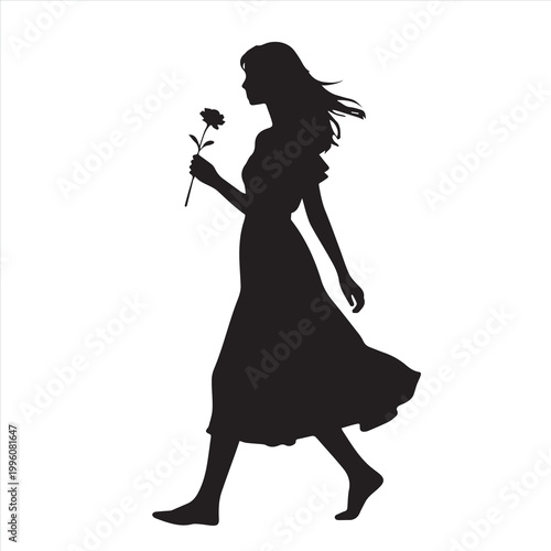 Artistic black vector illustration of a glamourous fashion lady in a pink dress dancing with a violin as a beautiful silhouette