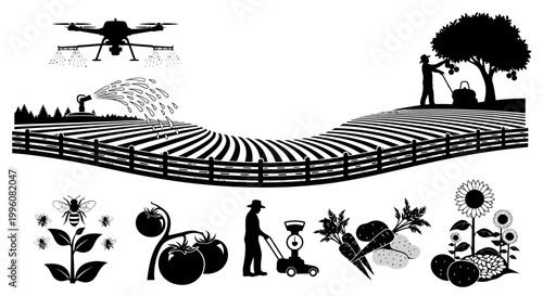 Agricultural farmer with drone and plants.
