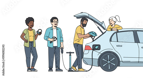 People refueling car at gas station with fuel nozzle and pump