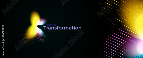 AI Technology Science Research Abstract Digital Transformation Symbol, Digital Neon Glowing Halftone Butterfly Robot Abstract Logo Icon. Innovate Scientific Complex Researching. Vector Illustration