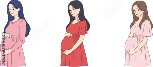 Pregnant Women Vector Illustration with Maternity Fashion, Expecting Mothers, and Pregnancy Concepts, Motherhood and Health