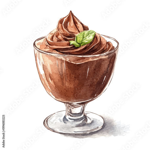 Chocolate Mousse, watercolor artwork with bold brush accents and dynamic composition, isolated on a white background.