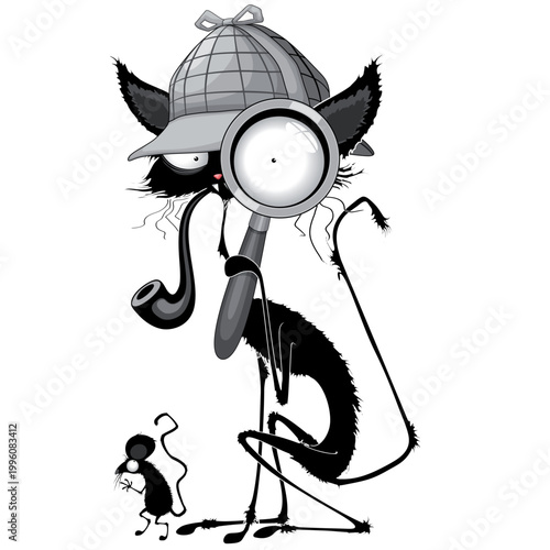 Cat Cartoon and mouse Sherlock Parody funny Cartoon Characters Vector Illustration isolated EPS file
