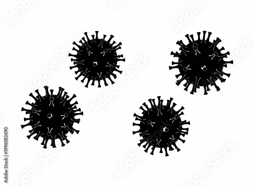 Black virus particles on white background.