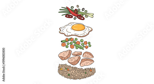 Exploded Nasi Goreng Layer Natural Illustration