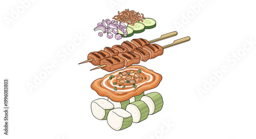 Exploded Sate Ayam Layer Natural Illustration