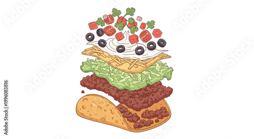 Exploded Taco Layer Natural Illustration