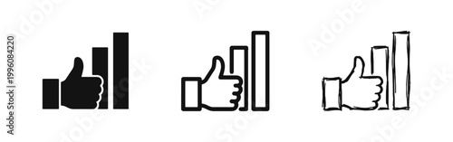 Photos Business Success and Growth Icon Set - Thumbs Up with Bar Chart Illustrations