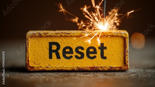 Reset Concept Sign with Sparkler Showing New Beginnings and Fresh Start Symbolism for Motivation and Inspiration