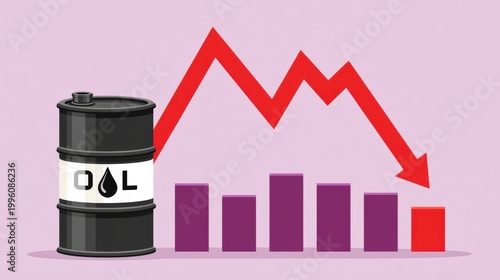 Oil barrel with downward trend arrow and falling graph