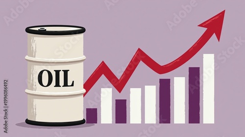 Oil barrel with rising arrow and bar chart indicating price increase