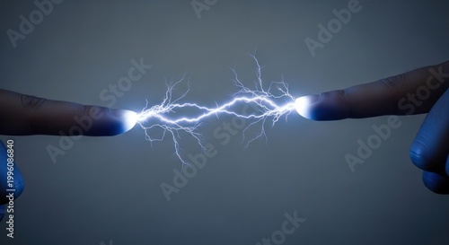 Electric sparks jumping between two fingers representing energy and connection.