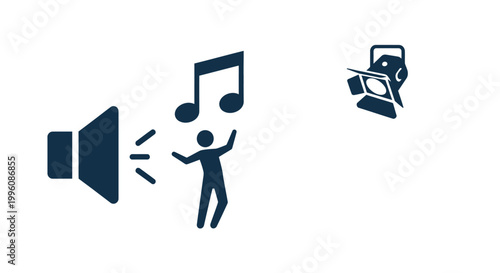 Music Speaker Icon with Dancing Person.