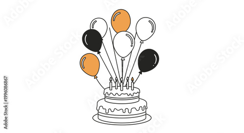 Birthday cake with colorful balloons.