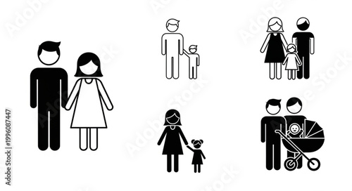 Diverse Family Icons Representing Different Generations and Structures.
