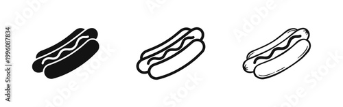 Hot Dog with Mustard Fast Food Icon Set for Restaurant and Snack Bar