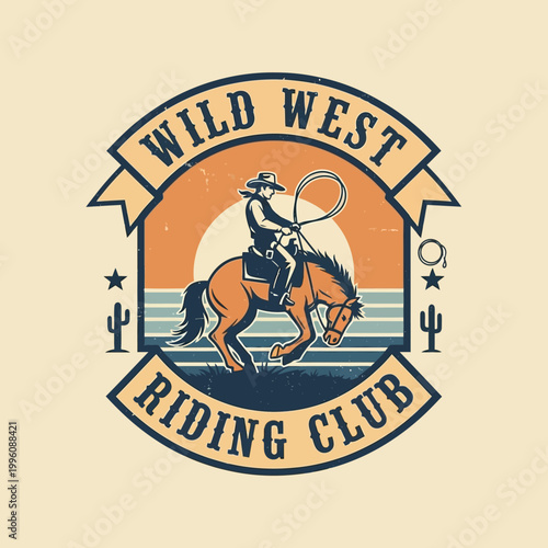 Wild West Riding Club Cowboy on Horseback Lasso.