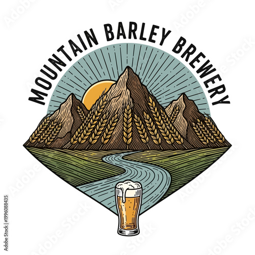 Mountain Barley Brewery Logo with Beer Glass.